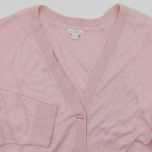 J Jill Organic Cotton Blend V-Neck Cardigan Women's Large Pink Pockets Button Up